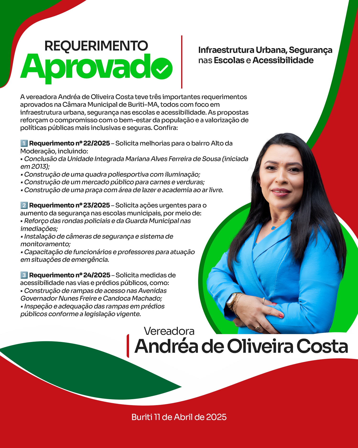 Requerimento Aprovado na Sessão do dia 11-04-2025 - Vereadora Andréa de Oliveira Costa