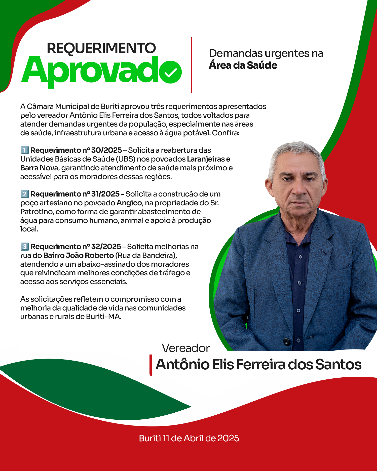 Requerimento Aprovado na Sessão do dia 11-04-2025 - Vereador Antônio Elis Ferreira dos Santos