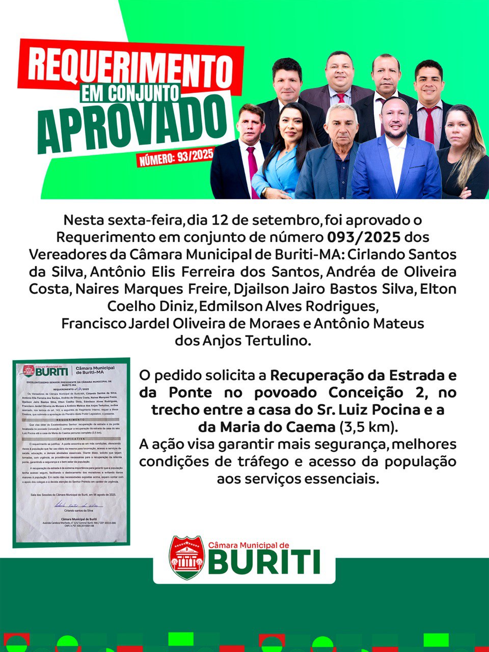 Requerimento nº 093/2025 aprovado em Conjunto na Sessão do dia 12-09-2025